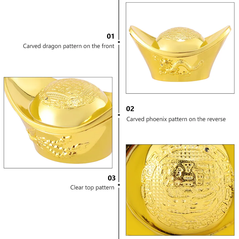 12Pcs Gold Ingot Simulation Decorative Plastic Desktop Ornaments Stage Performance Props Office Decor