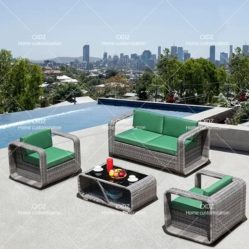 Outdoor Rattan Sofa Set Waterproof Sunproof Modern Simple Garden Courtyard Balcony Furniture Creative Combination Seating