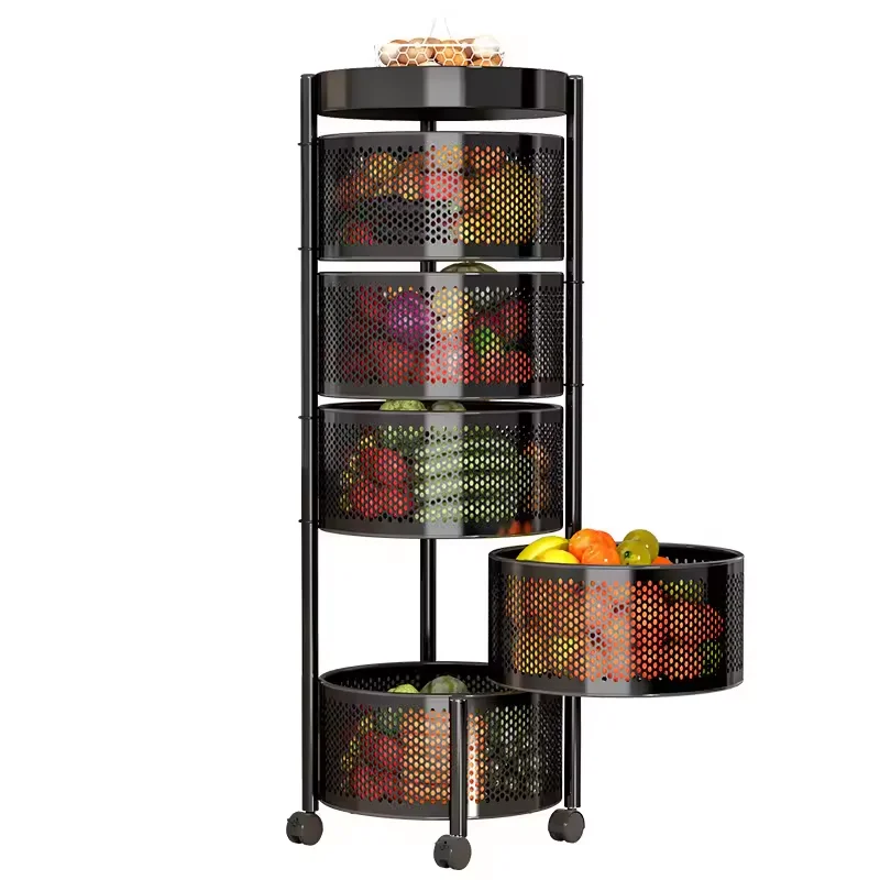 Innovative 360 Degree Rotating Metal Kitchen Storage Rack Multi Tier Space Saving Organizer for Fresh Vegetables Fruits Pantry