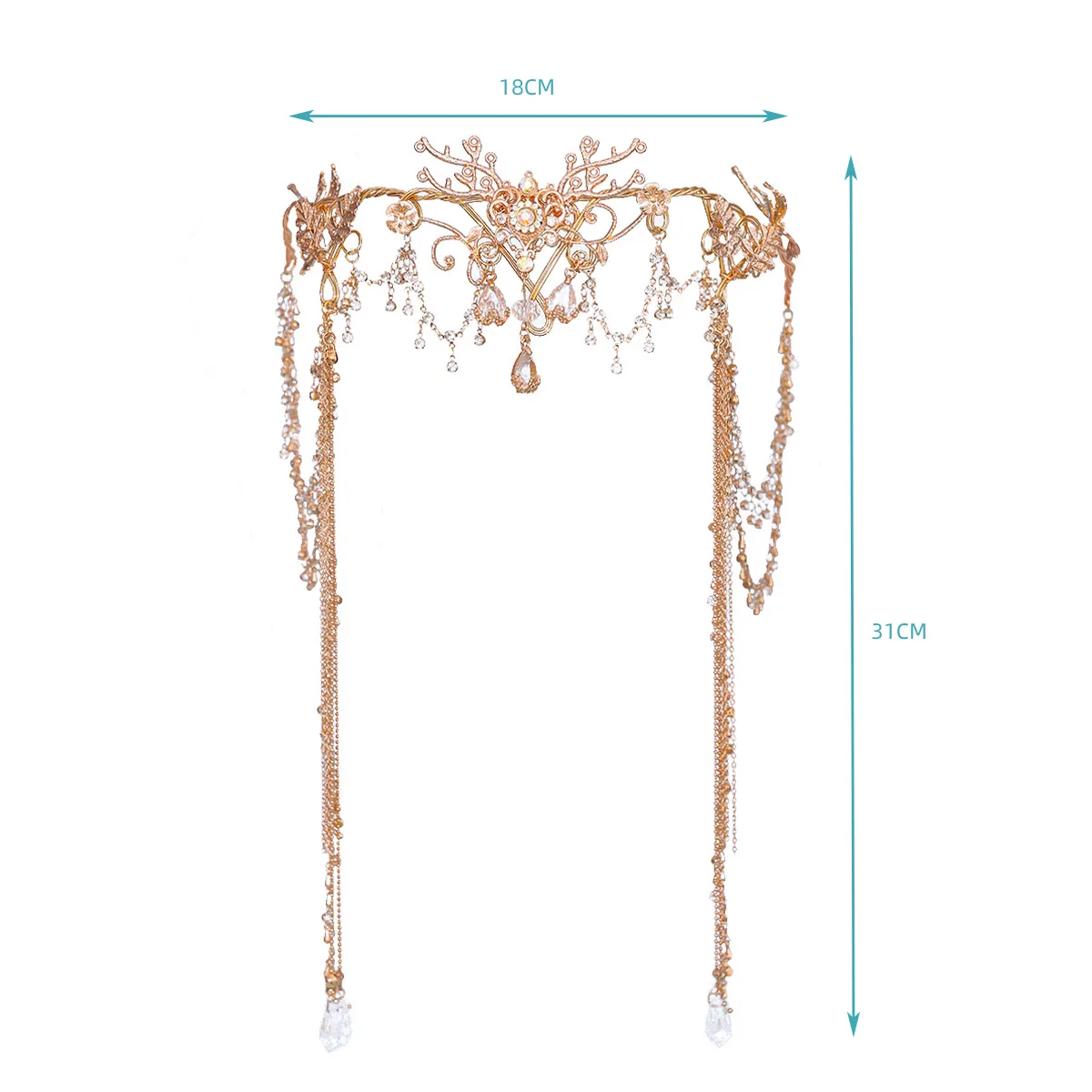 Exotic Elf Princess Hair Accessories Crystal Beads Long Chain Tassel Crown Tiara for Bride Wedding Headdress image 4