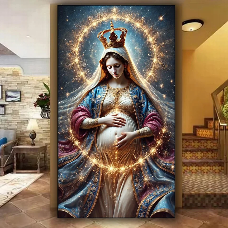 الأم المقدسة لتقوم بها بنفسك الماس الفسيفساء الفن كامل مربع مستدير الماس اللوحة كبيرة الحجم جديد 2025 ماريا صورة هدية تزيين المنزل #2