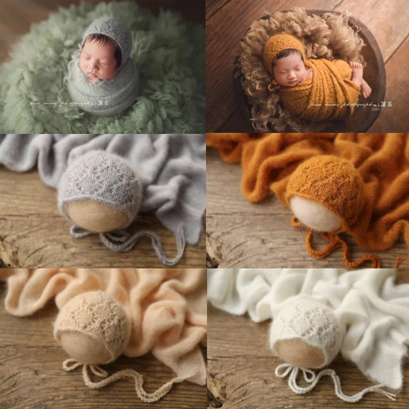 

❤️CYMMHCM Newborn Photography Props Accessories Knitted Crochet Hat Studio Baby Photo Clothing Accessory Infant Shoot Cap Wrap