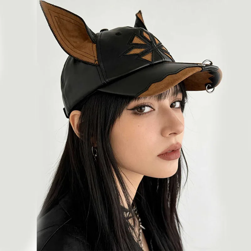 New 2026 Y2K Adult Stereoscopic Dog Ears Cowboy Baseball Hat Leather Material Hip Hop Cap Women Men Party Team Girl Baseball Cap
