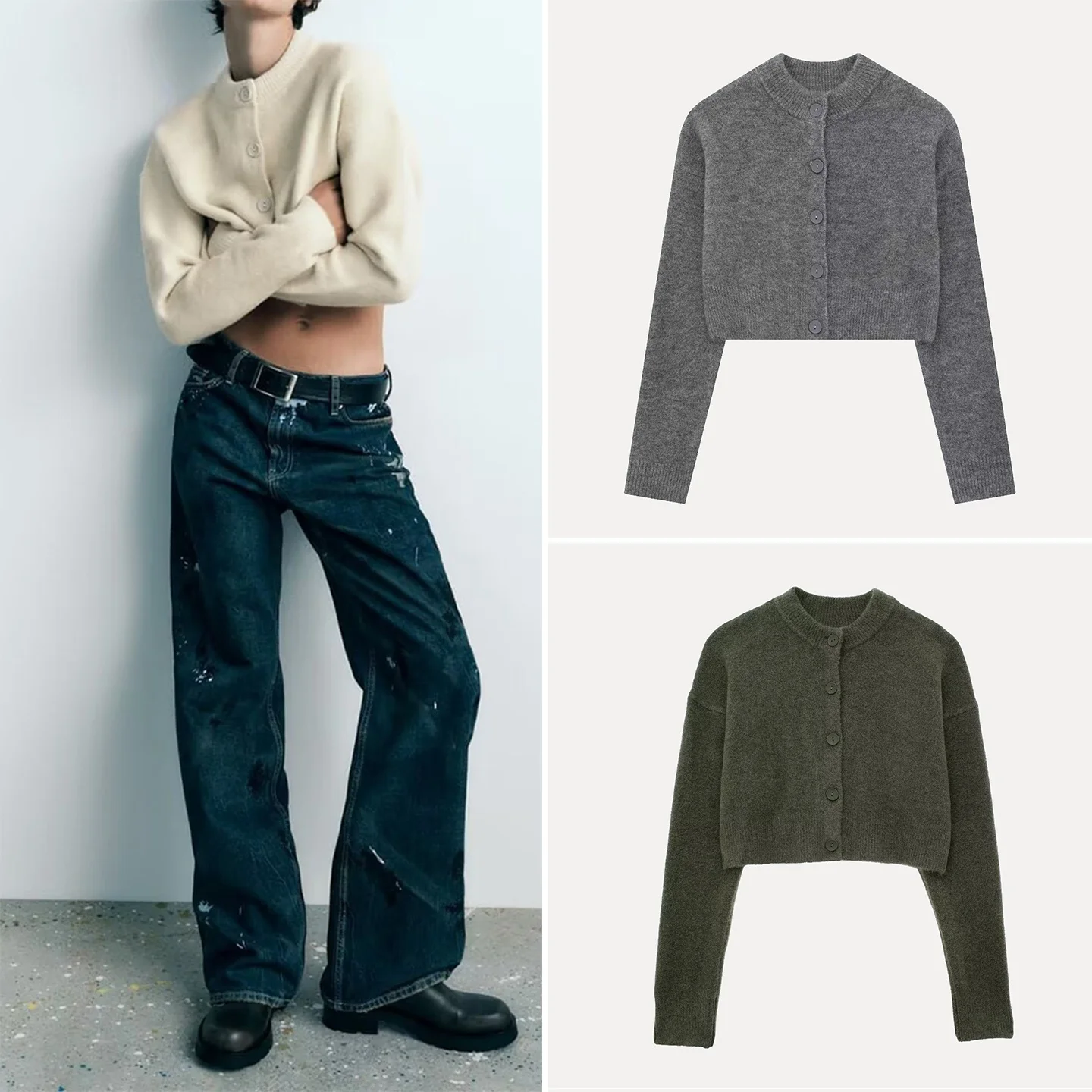 سترة Z النسائية العصرية المستديرة Ne Long Sve ort المحبوكة Jaet 2025 سترة جديدة متعددة الاستخدامات فضفاضة مفتوحة