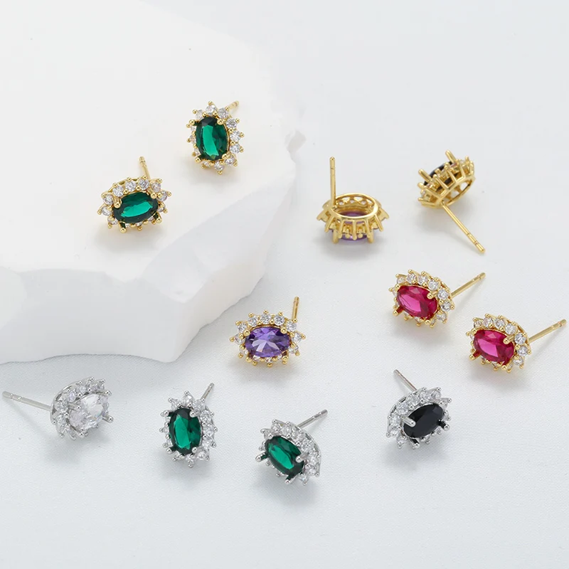 ZHUKOU owalne kolczyki sztyfty dla kobiet Multicolor cyrkonia kolczyki do piercingu moda romantyczne kolczyki sztyfty hurtownia VE734