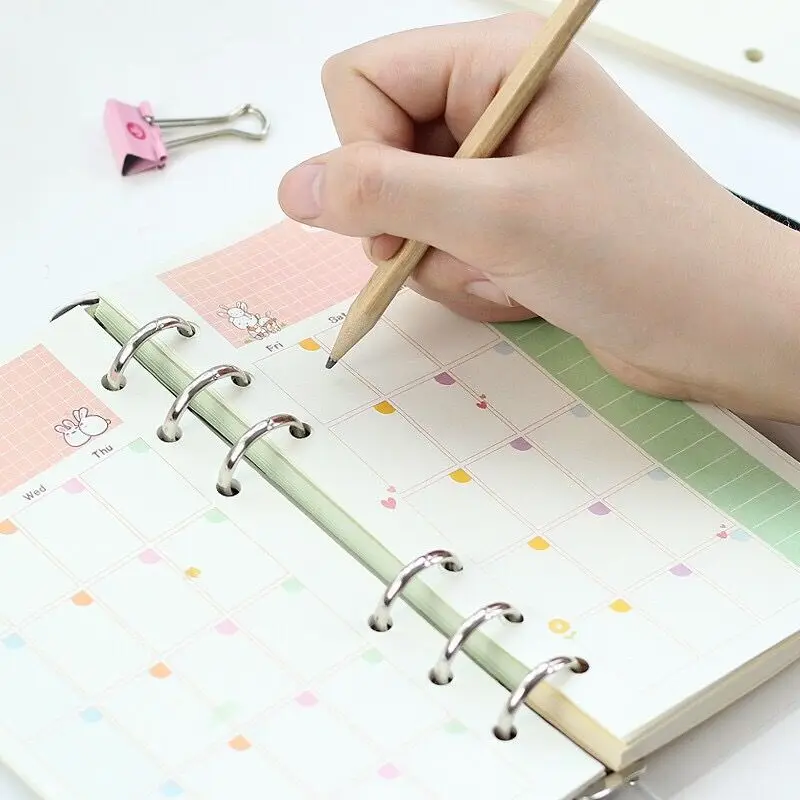 A5 A6 hojas sueltas Kawaii 45 hojas cuaderno de hojas sueltas recarga de papel carpeta en espiral índice página interior Agenda diaria mensual