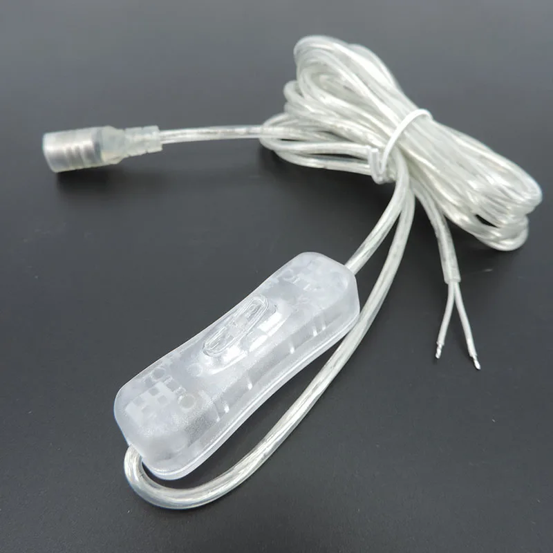 2m 304 Light Switch button transparent DC Female Power Cable 3A 12V 5V 5.5mmx2.1mm Connector ON OFF for LED Strip Neon Light p1