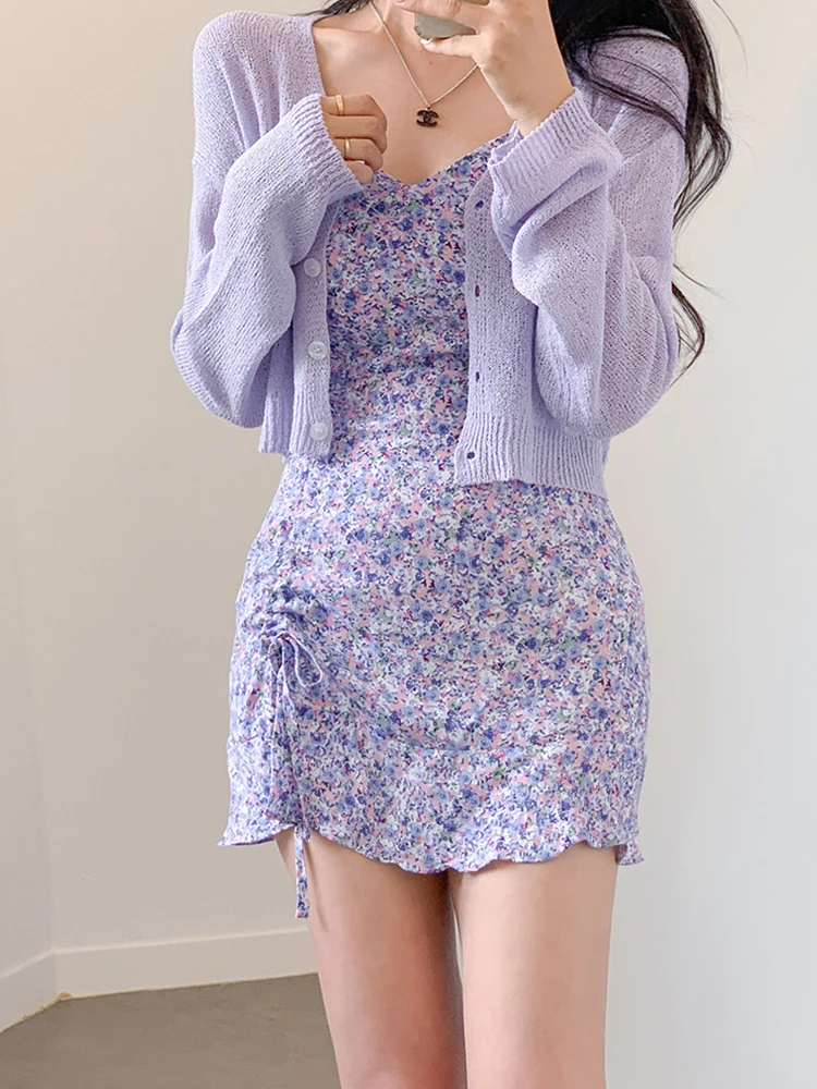 

Корейский свитер Sle V-Ne, вязаный кардиган, женский милый антивозрастной фиолетовый топ, верхняя одежда Long Sve ort Length