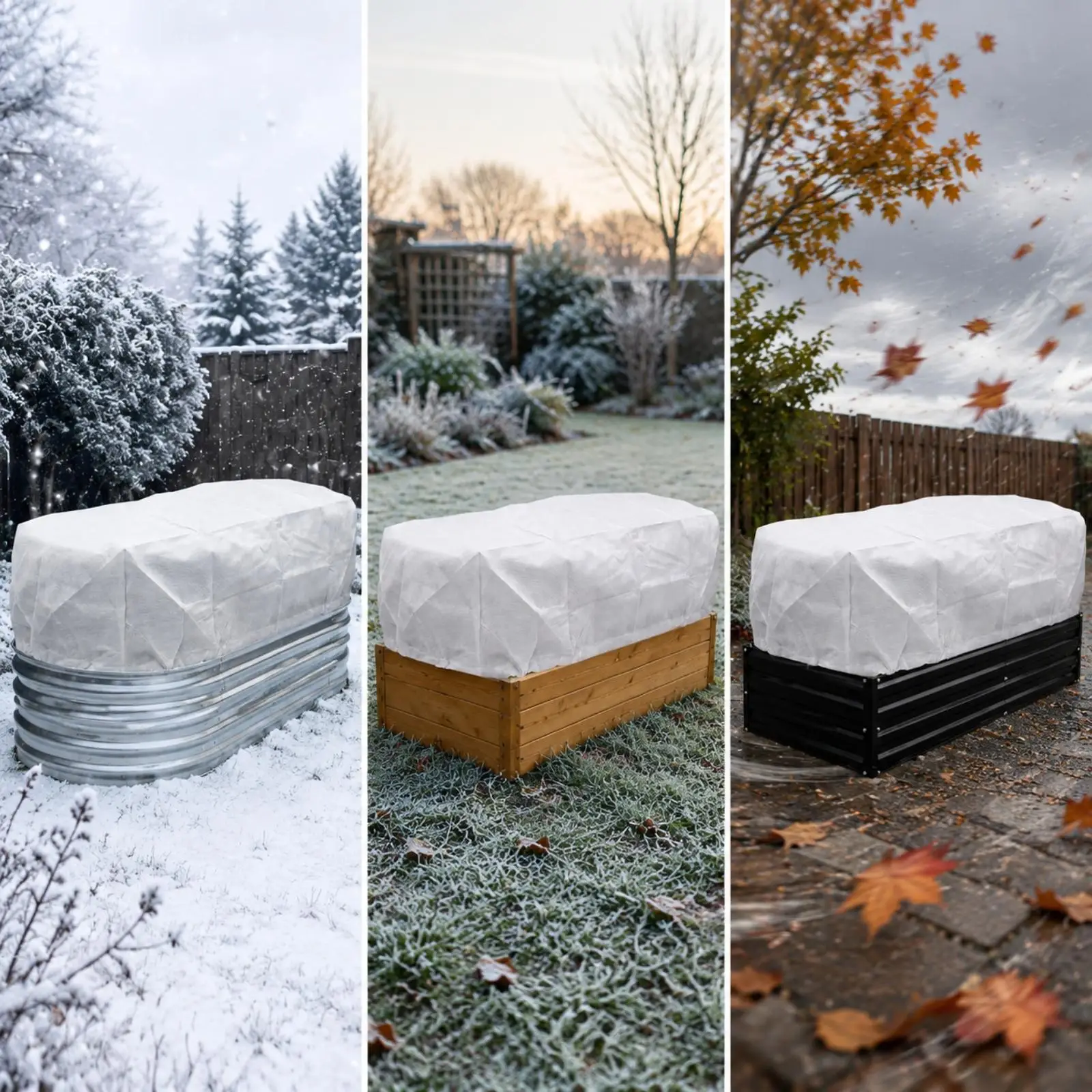 Plant Frost Cover for Raised Garden Bed Winter Snow Wind Hail Protection Nonwoven Fabric with Aluminum Foil Lining Drawstring