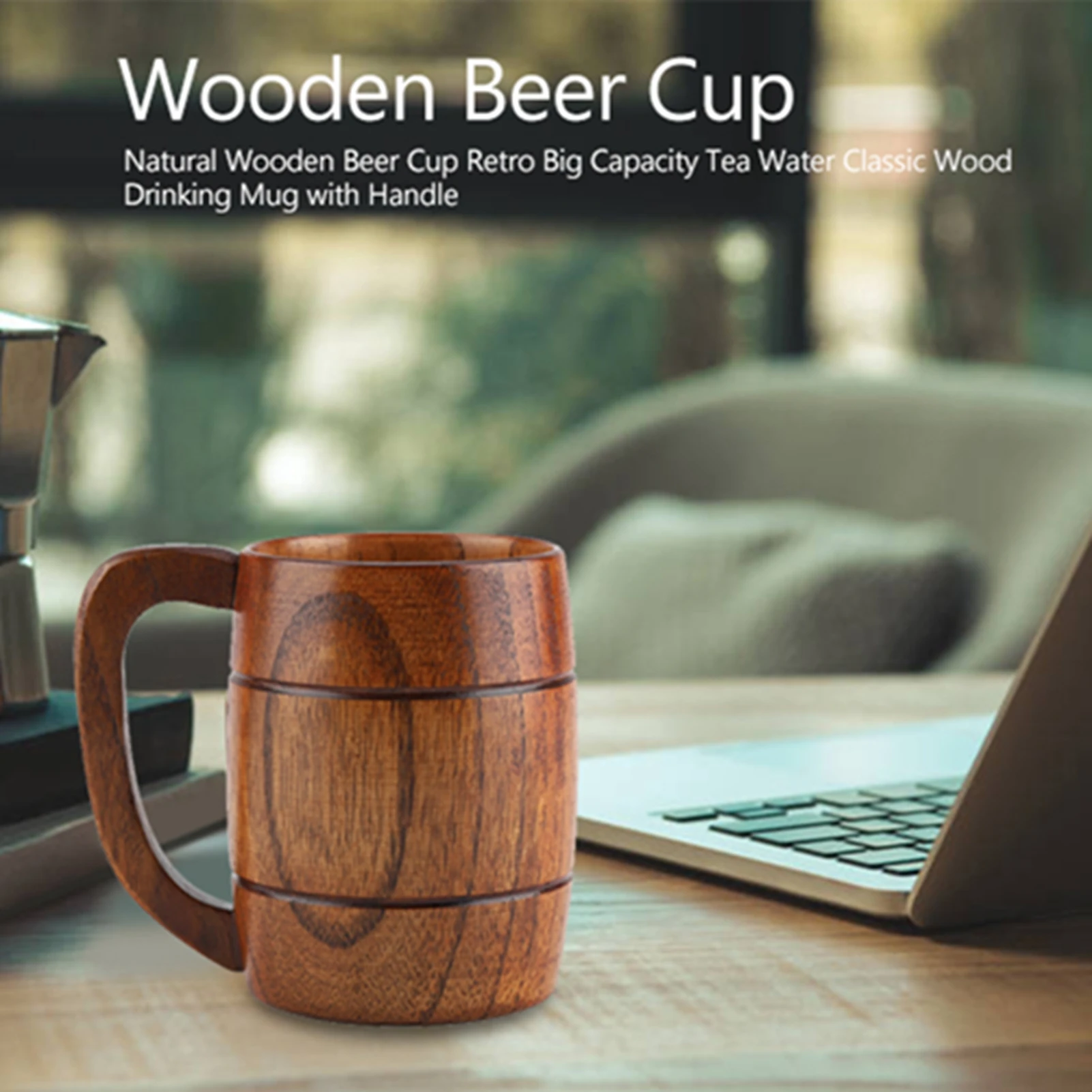 Natürliche Holz Bier Tasse Retro Große Kapazität Tee Wasser Holz Trinken Becher mit Griff Holz Trinkbecher Holz Trinken Becher