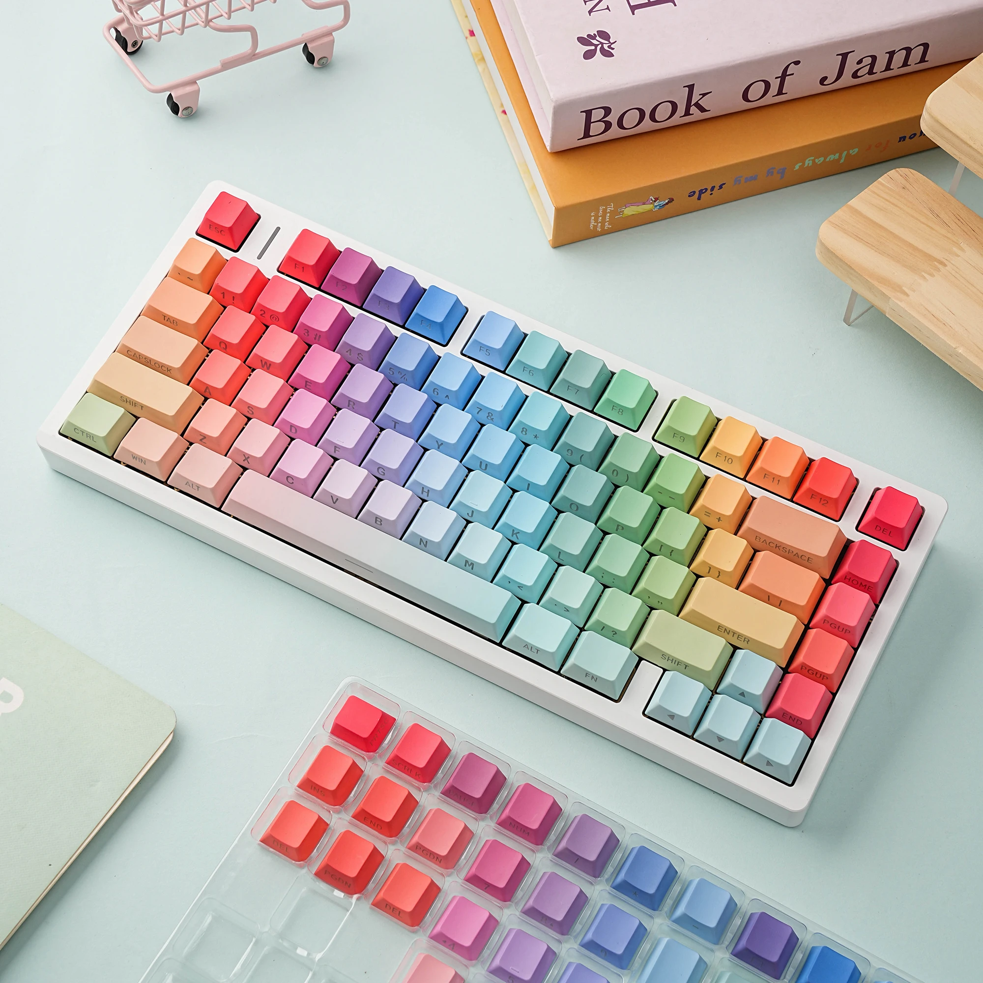 

JCM Rhspaody Keycaps Dye-Sub PBT Side light Cherry Profile Spanish Arabic French German Russian For Mechanical Keyboard Hi75