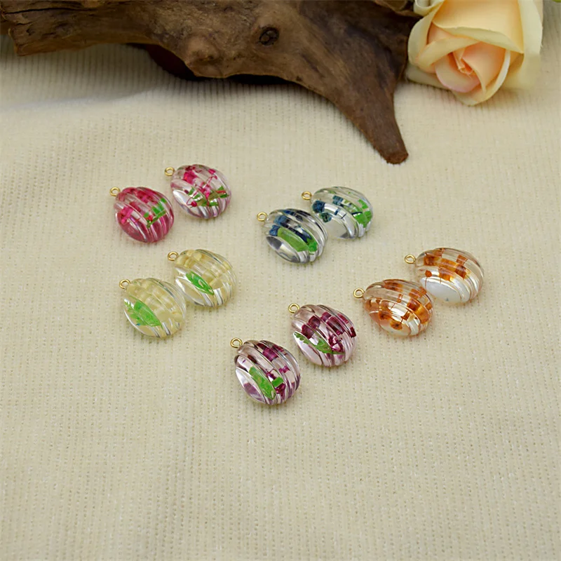 Min order 20pcs/lot color Naturally dried flowers core cartoon water drop shape resin beads charms diy jewelry accessory