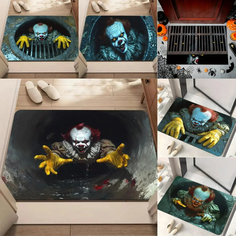 سجادة باب الهالوين المخيفة Pennywise المهرج سجادة باب غرفة المعيشة، غرفة النوم، المطبخ، سجادة أرضية المدخل المضادة للانزلاق