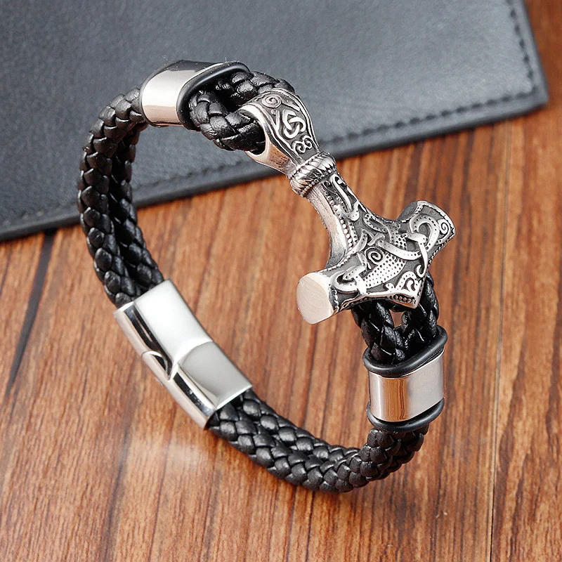

Viking High Quality Genuine Leather Fine Jewelry 2024 Trend Stainless Steel Charms Bracelets Men Friendship