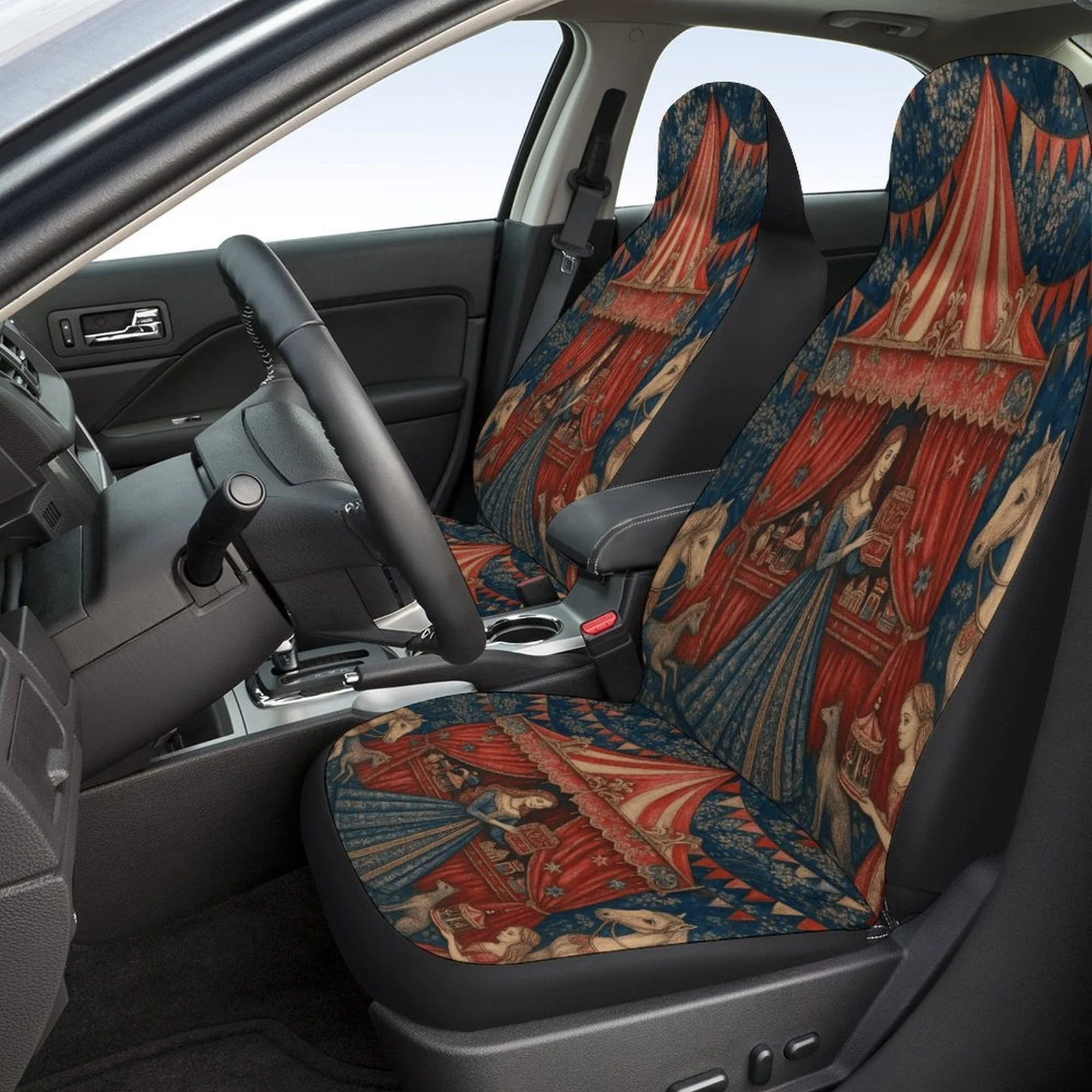Set Of Car Seat Covers Designed By Circus Queen, Suitable For A Variety Of Vehicles. These Stylish And Unique Decorative Covers