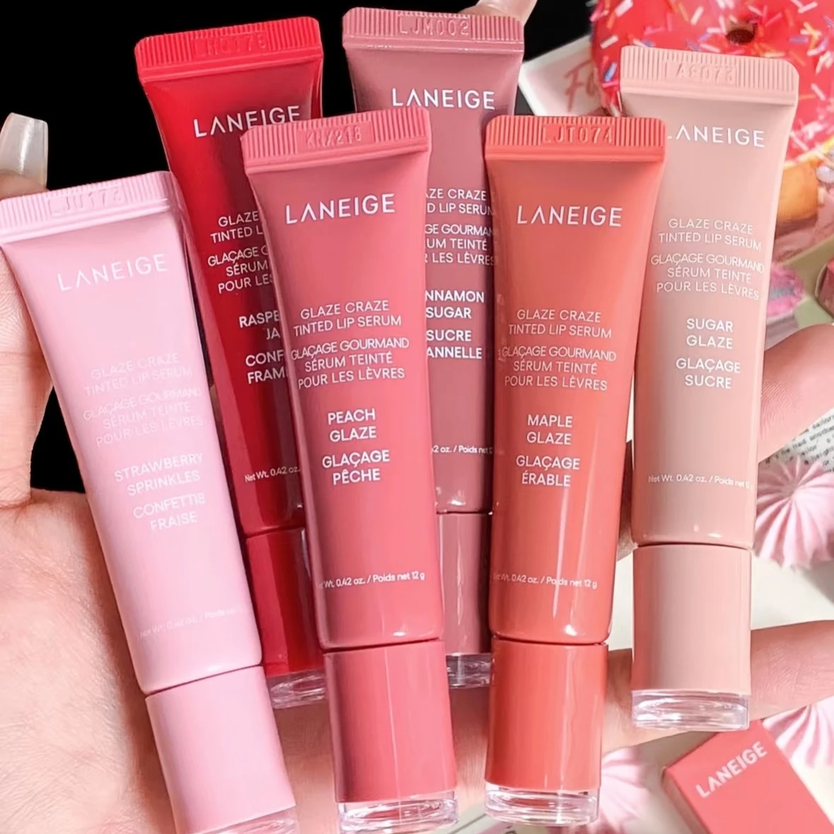 Donut-Lippenbalsam, feuchtigkeitsspendender Spiegel, Lipgloss, Lippe, Erdbeere, Himbeere, Schokoladenglasur, Geruch, Lippenstift, transparentes Lippenöl, Make-up