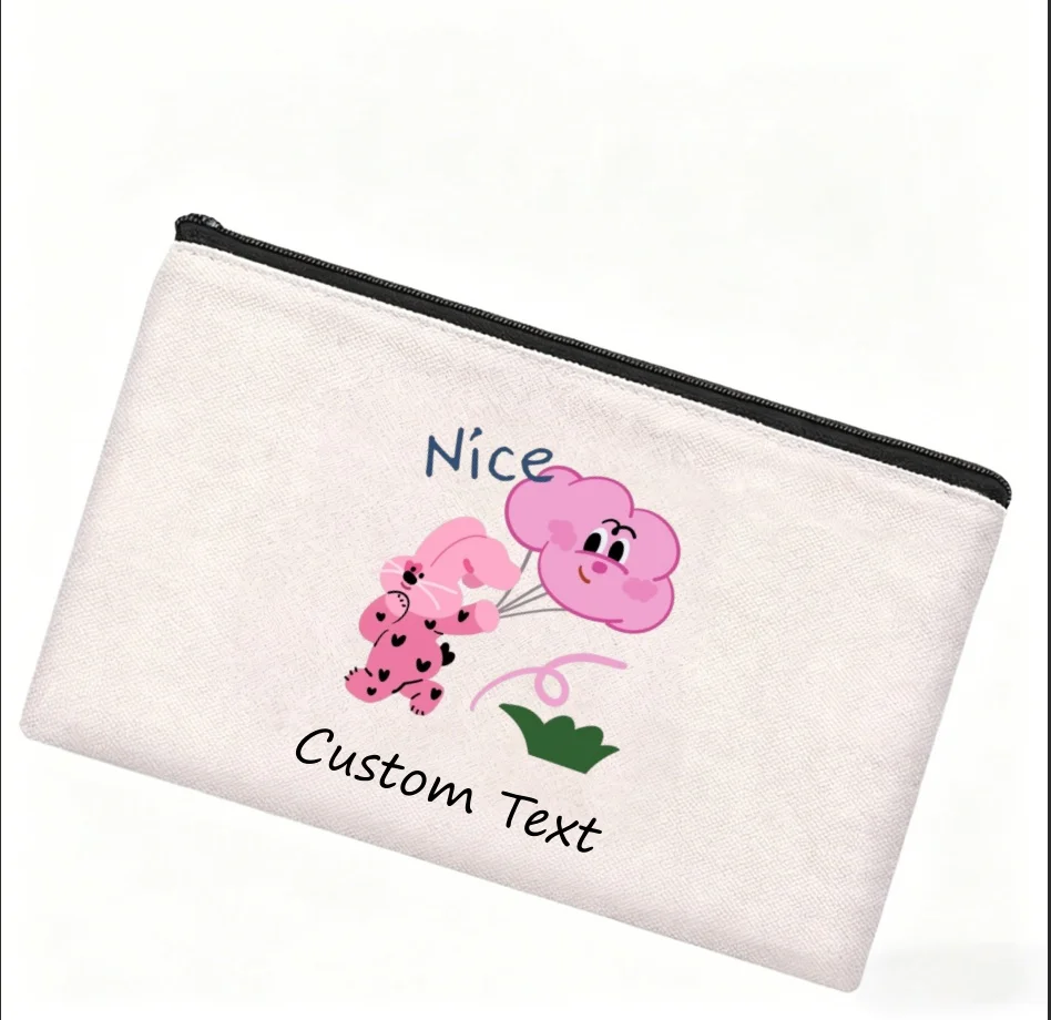 1PC Custom Text Nice Pink Leopard Bunny Cosmetic Pouch Cute Cartoon Rabbit Zipper Makeup Bag Personalized Canvas Storage Gift