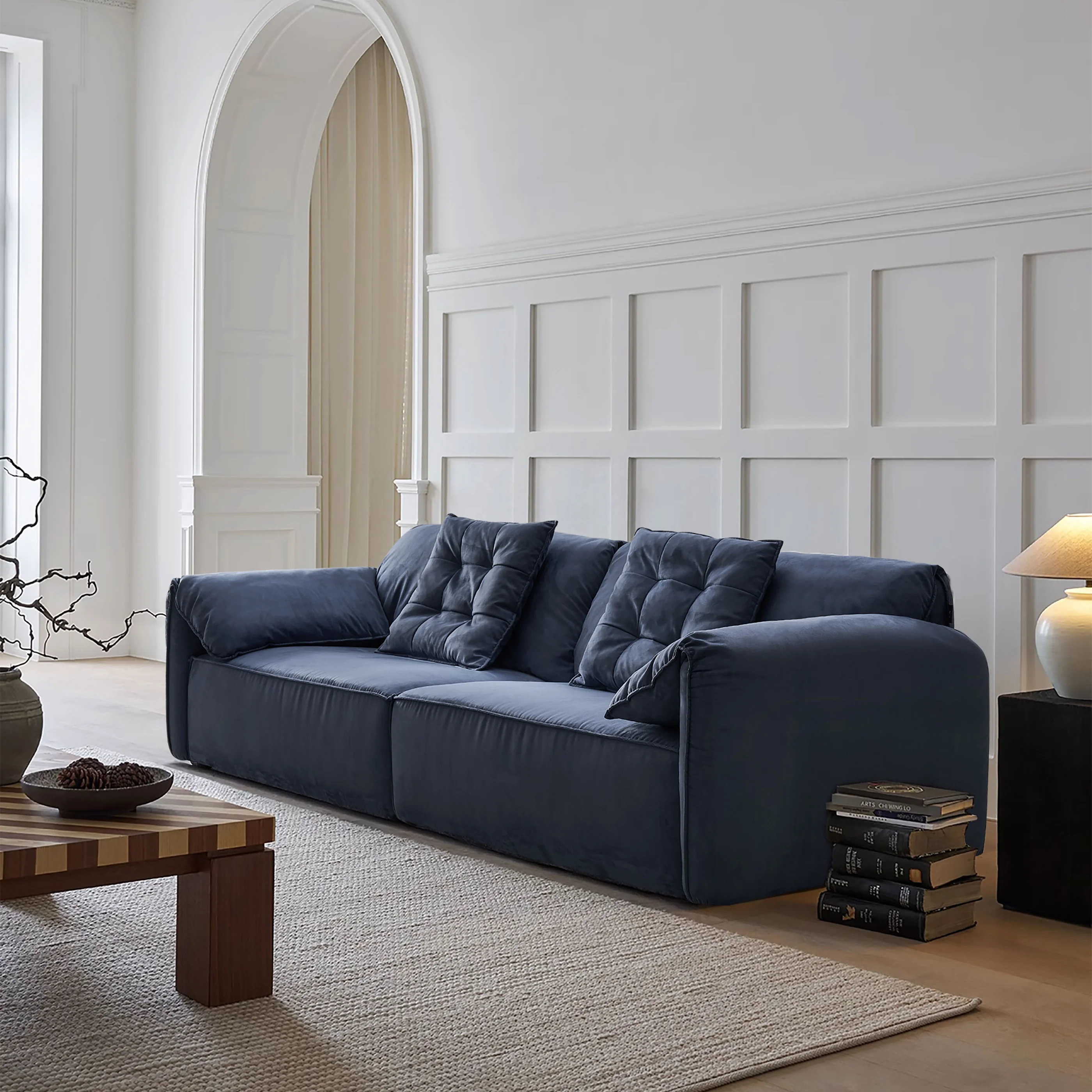 # Italian Minimalist Luxury 3 4-seater Suede Nap Living Room Set Sofa Modular I-Shape Elephant Ear Villa Apartment Sofa