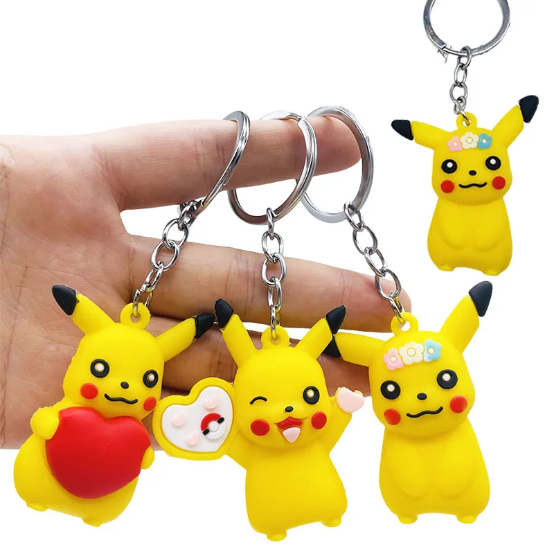 Pokemon Pikachu Cute Cartoon Model Keychain Creative Kawaii Bag Decoration Small Keychains Anime Action Figural Model Key Ring