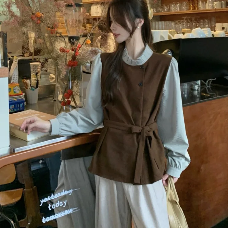 Lana allentata chic da donna con design in legno Autunno Inverno Semplice Sli Trendy Pendolarismo Sle Long Sve Top