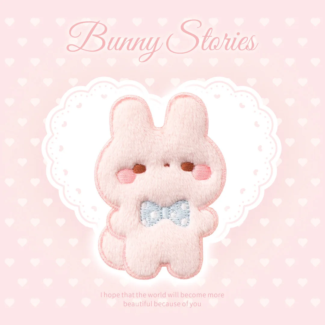 Plush Couple Rabbits Embroidery Patch Appliques for Clothing Diy Bag Phone Decoration Stickers Parches Bordados Para La Ropa