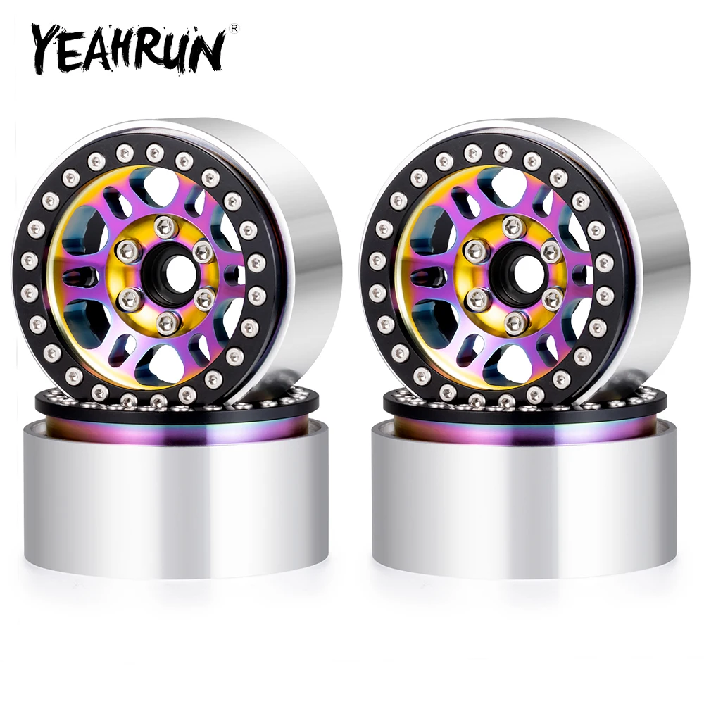 

YEAHRUN 4Pcs Aluminum Alloy 1.9 inch Beadlock Colorful Wheels Rims Hubs for Axial SCX10 TRX-4 D90 1/10 RC Crawler Car Parts