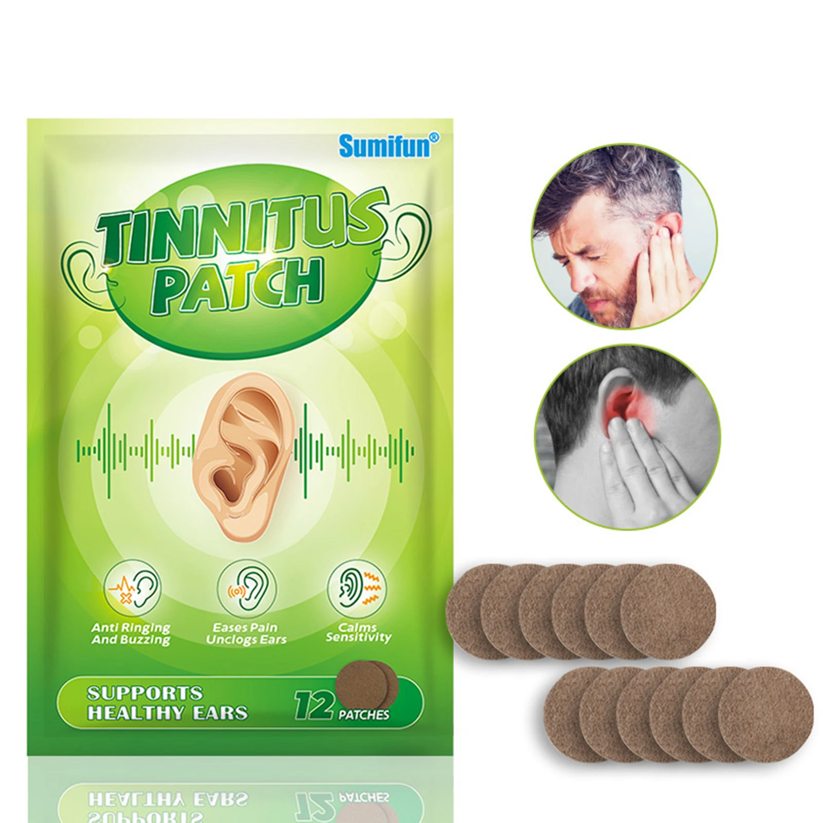 12pcs/bag Tinnitus Treatment Patches Ear Pain Relief Hearing Loss Stickers Herbal Ear Buzzing Deafness Headache Relief Plasters