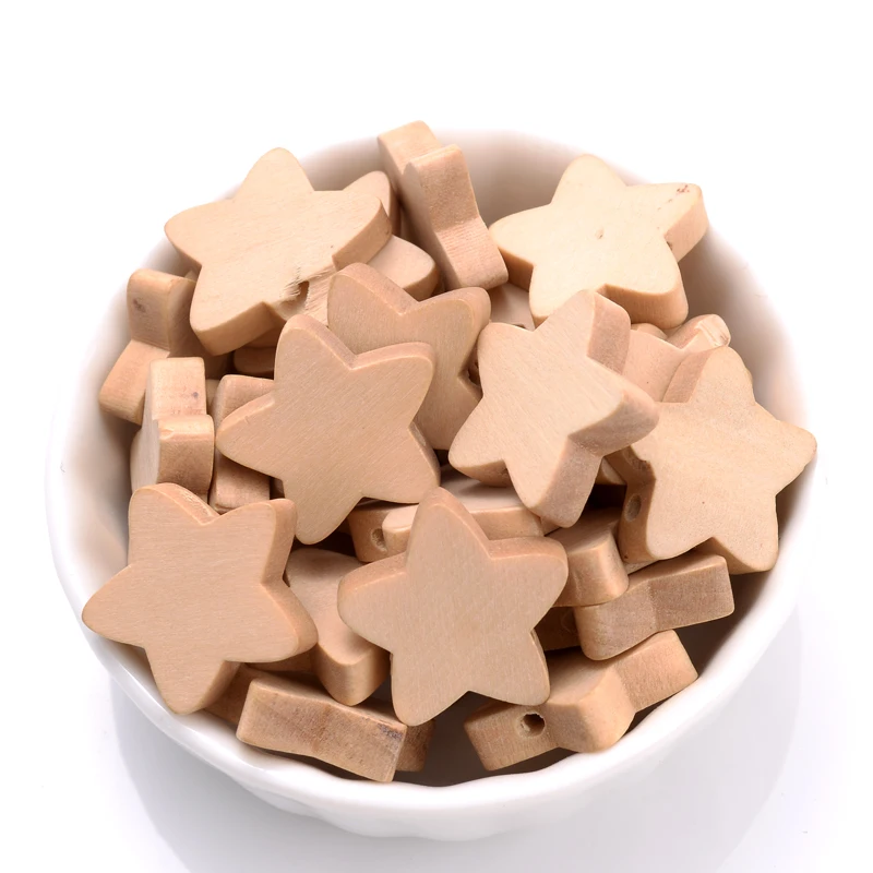 50Pcs Natural Hemu Wooden Beads Five-Pointed Star Shape Loose Spacer Beads for DIY Jewelry Making Home Decorations Crafts