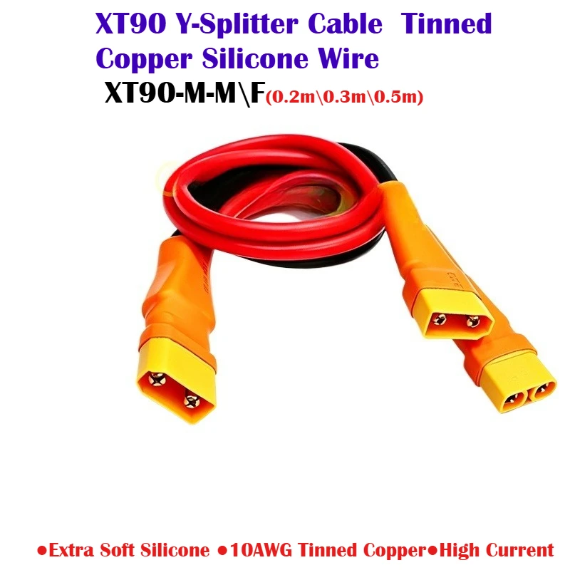 1PCS High Current XT90 Y-Cable 10AWG 1 to 2 Way Tinned Copper Super Flexible Silicone Wire  for RC Car Boat Truck