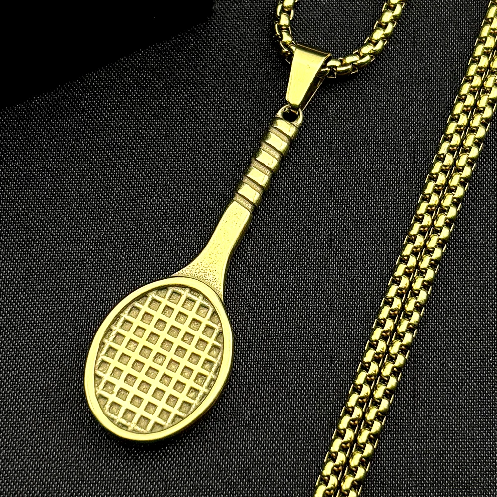 Hiphop Tennis Racket Chain For Women Men Stainless Steel Gold Color Sports Style Male Punk Pendant Necklace Jewelry Gifts