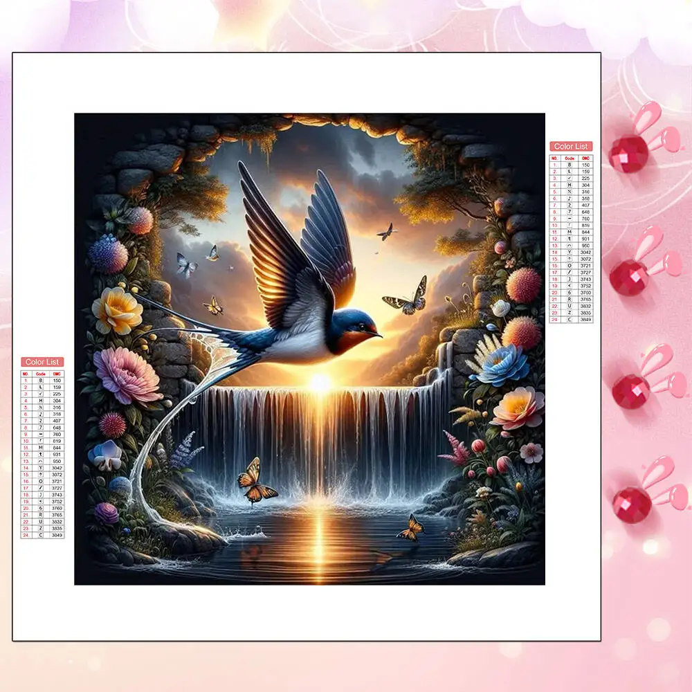 

HUACAN Diamond Painting Kit Bird Butterfly Animal Waterfall Landscape Full Square Round Diamond Mosaic Living Decoration