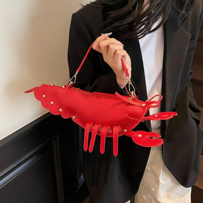 

Lobster Tote Bags for Women 2025 New Fashion Rivet Funny Crossbody Bag Kawaii Trend Girls' Leather Small Cute Shoulder Bag Woman