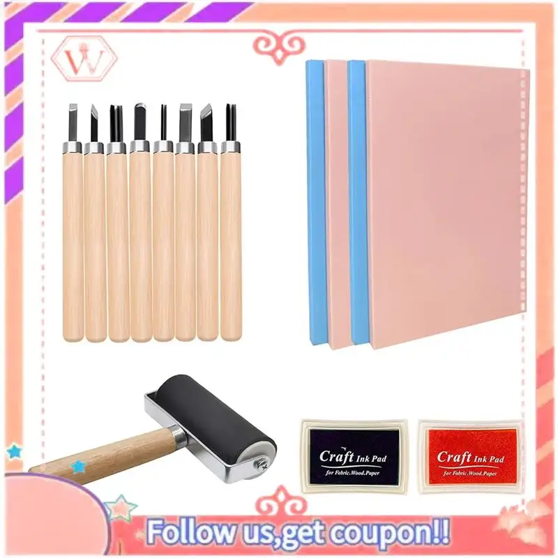 

AT84-15Pack Резиновые блоки для штампов, мягкие блоки для резьбы с режущими инструментами и резиновым валиком Brayer для гравюра и больших поделок