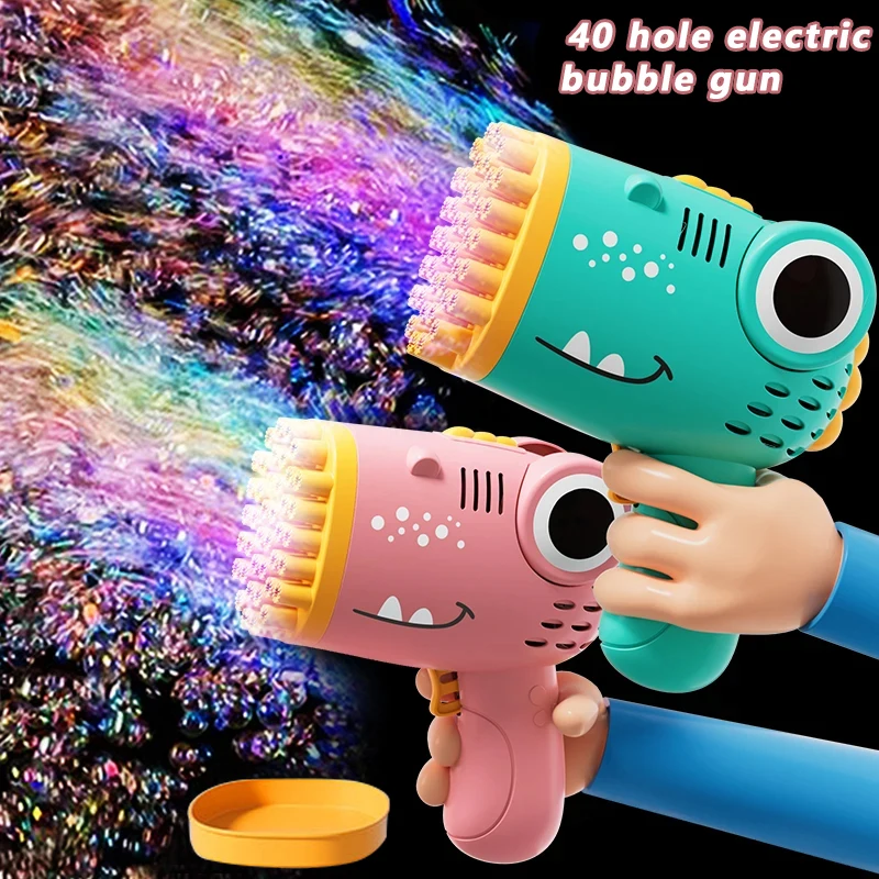 Pistola a bolle di dinosauro a 40 fori giocattoli per bambini macchina a bolle portatile elettrica completamente automatica (senza batteria e acqua