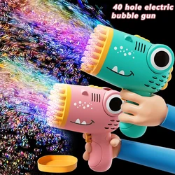 Pistola a bolle di dinosauro a 40 fori giocattoli per bambini macchina a bolle portatile elettrica completamente automatica (senza batteria e acqua a bolle)