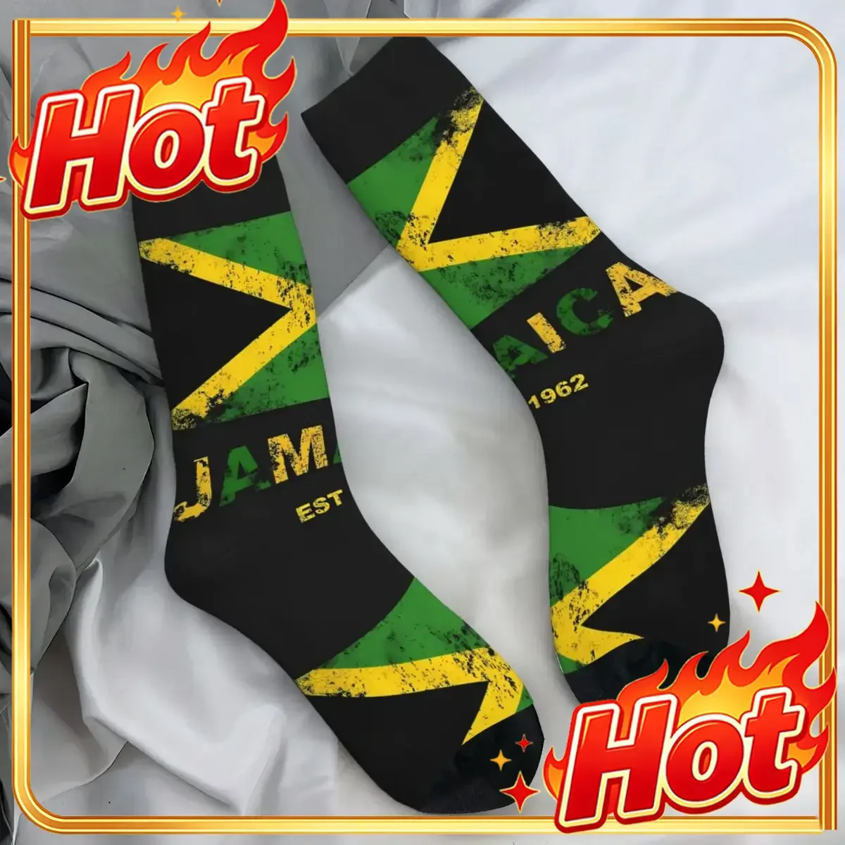 Calcetines unisex para hombre, con diseño de la bandera de Jamaica, color verde, ideales para el otoño, de alta calidad, con estampado moderno, para practicar escalada y con propiedades antibacterianas.