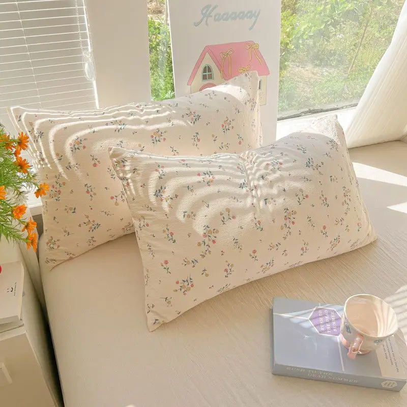 Antibacterial Breathable Baby Cotton Double Layer Gauze Pillow Set Minimalist Ins Style Plain Color Cartoon Design for Dormitory