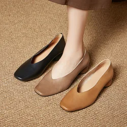 ALA  Rising|L2419 Summer New Style Cowhide High Heels Square Head Single Shoes Casual Leather Shoes For Women