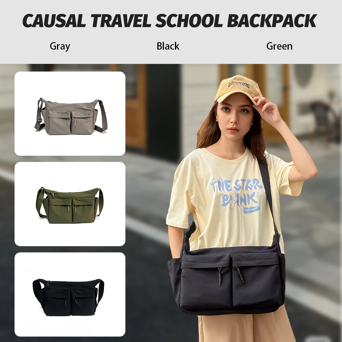 Big Bag Retro Nylon Damentasche Große Handtasche Pendler Umhängetasche College Student Klasse Schultasche Einkaufstasche zur Schule