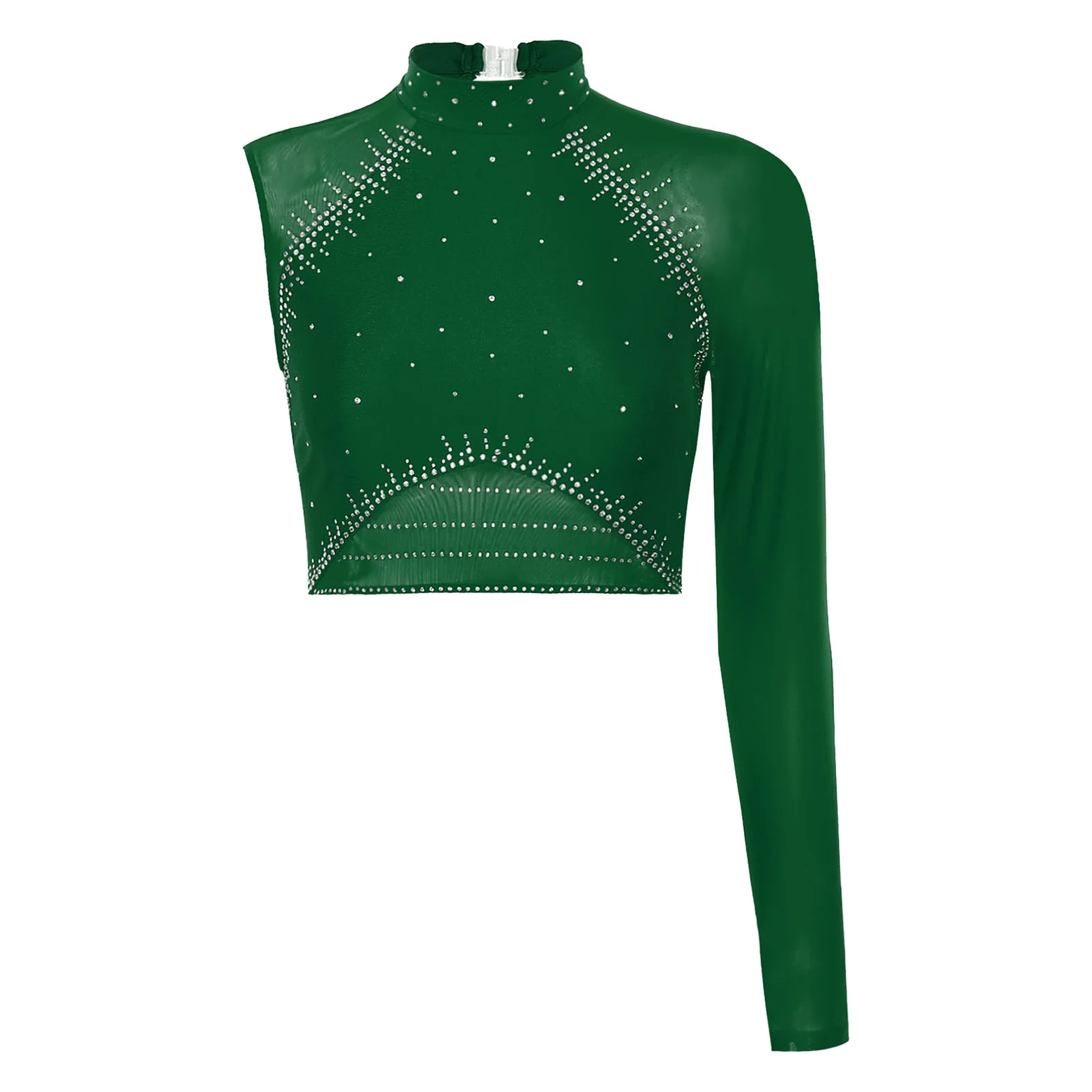 

Women Figure Skating Ballet Dance Costume Cheer Dancewear Backless Mesh Patchwork Shiny Rhinestones Crop Top Or Gymnastic Briefs