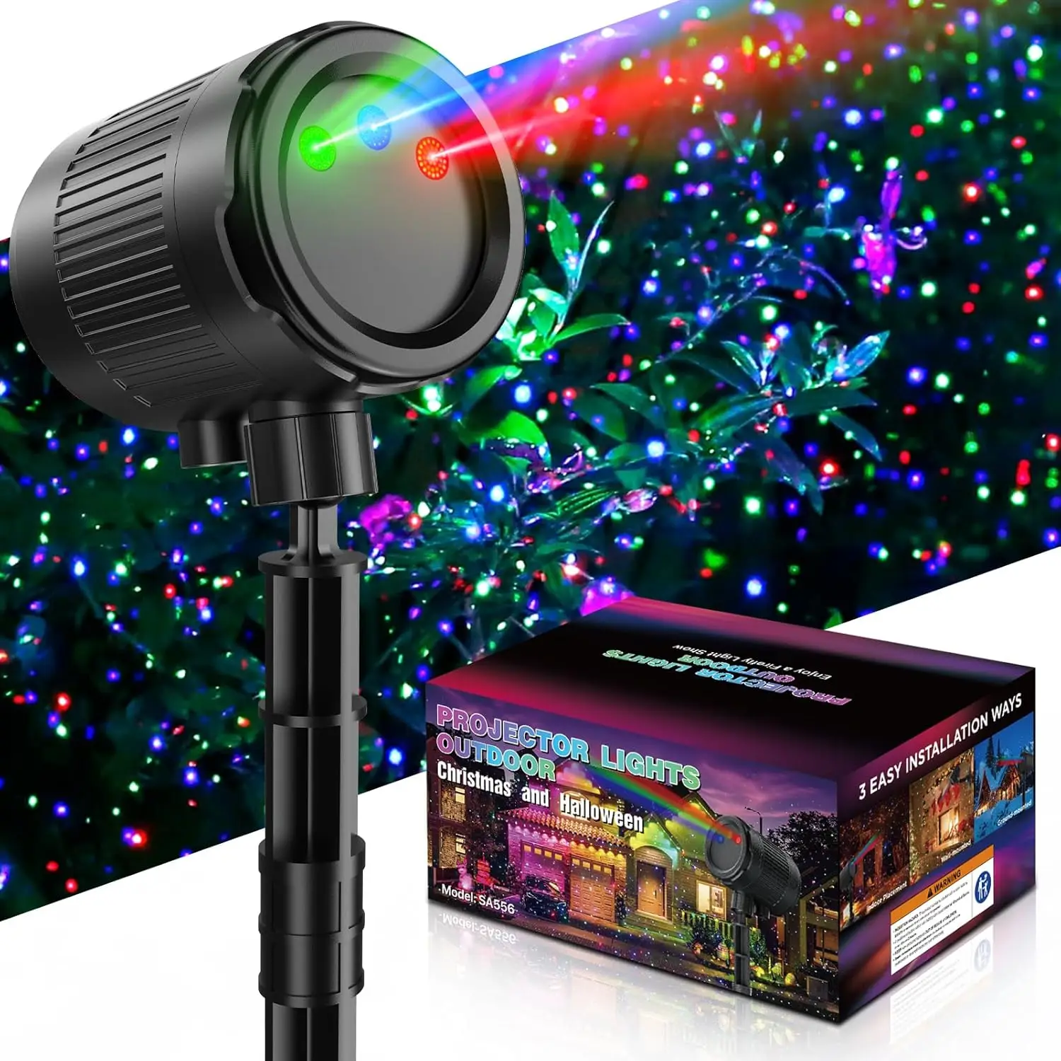 

Christmas Projector Lights Outdoor, 3 Color Firefly Show, IP65 Waterproof with Remote Timer for Garden Holiday Decor