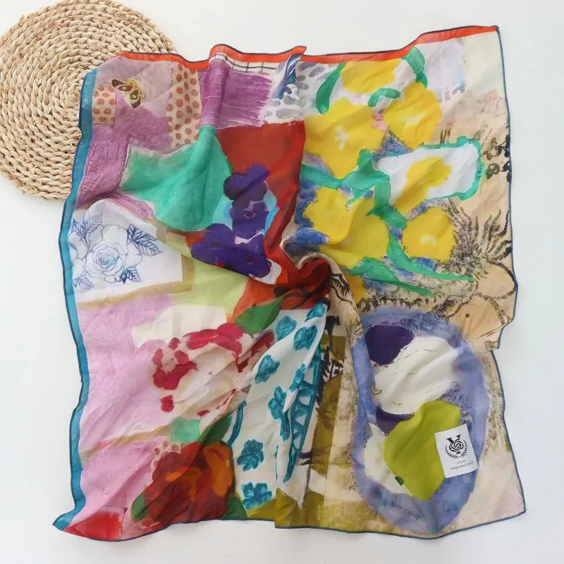 

Pastoral Oil Painting Style 100% Cotton Kerchief Female 2025 New Fashion All-Match Square Scarf Decoration Bag Hair Band