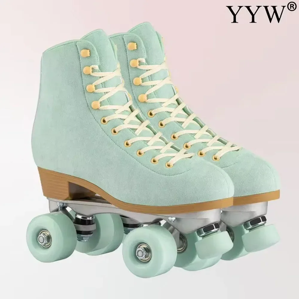 Roller Skate Shoes,Women Quad Roller Skates Double Line Skate Black Green Fashion Patines Skating Boots Retro Skating Shoes