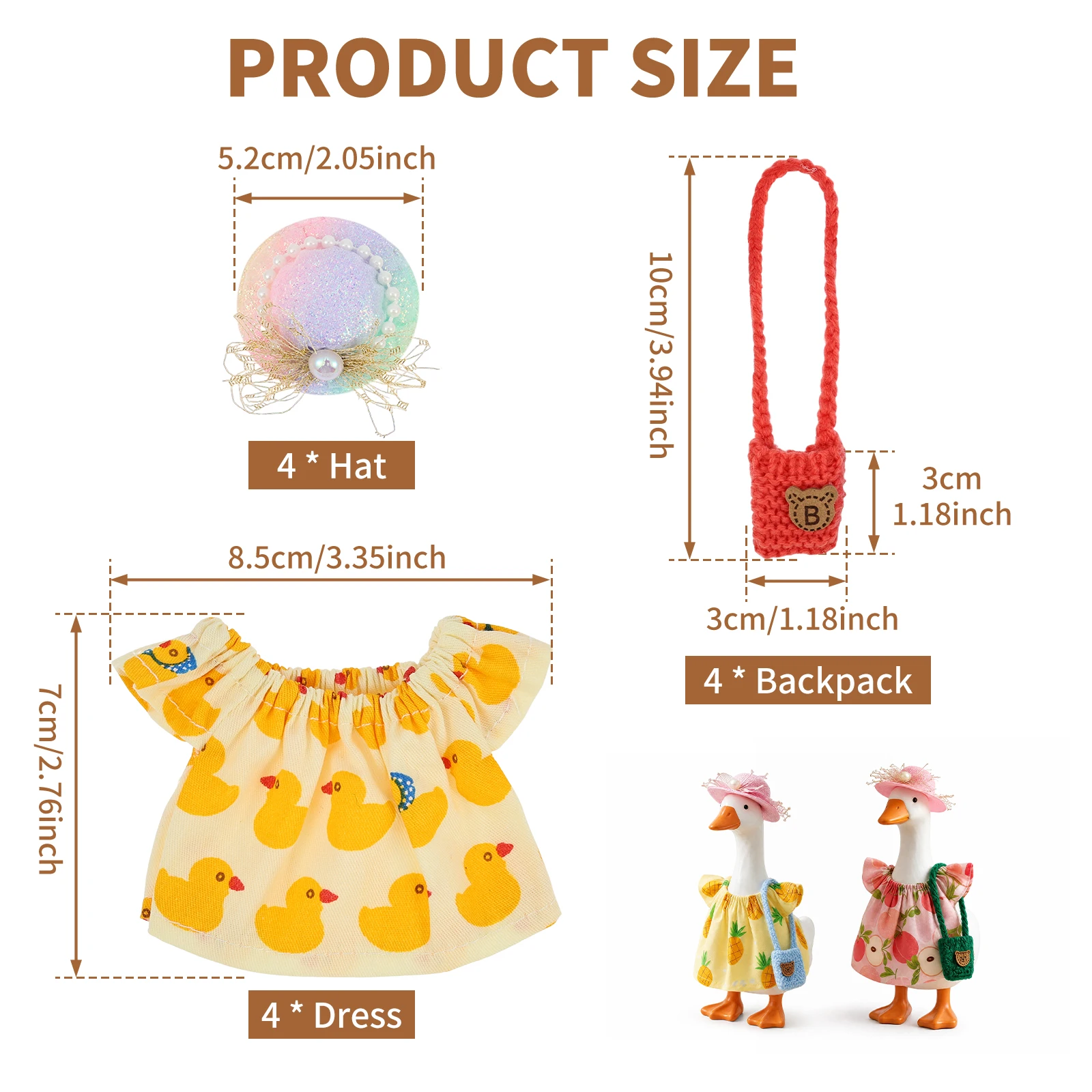 Porch Goose Outfits 7inch Spring Pastoral Dress with Hat Goose Clothes Lawn Ornament Statue Clothing for Garden Yard Decor