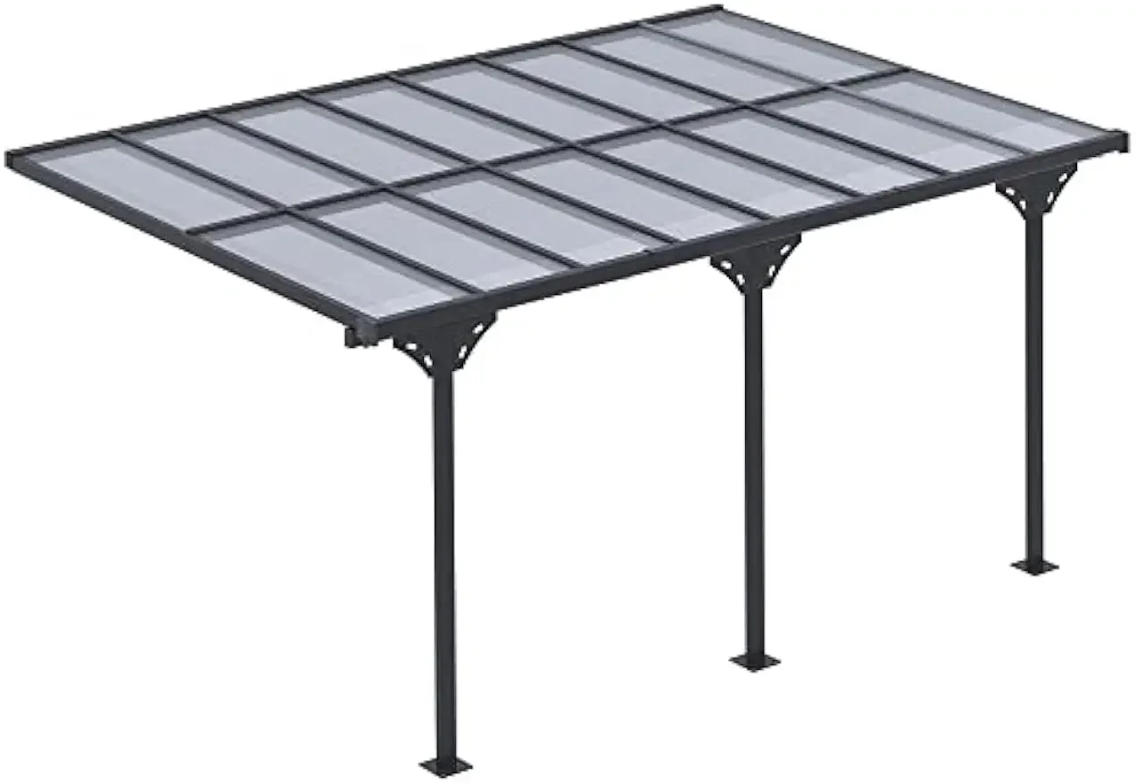 Outdoor Polycarbonate Pergola, Transparent UV Blocking Awning, Hardtop Deck Gazebo with Adjustable Posts, Aluminum, Gray