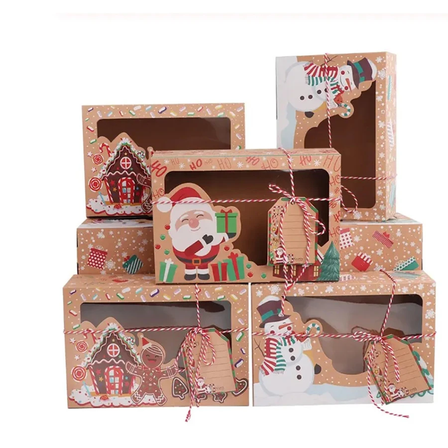 3 uds/6 uds/9 uds/12 Uds. Cajas de golosinas navideñas para cajas de dulces, cajas de papel Kraft navideño con etiquetas y cintas navideñas
