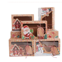 3PCS/6PCS/9PCS/12PCS Christmas Treat Boxes For Candy Boxes, Christmas Kraft Paper Boxes With Christmas Tags & Ribbons
