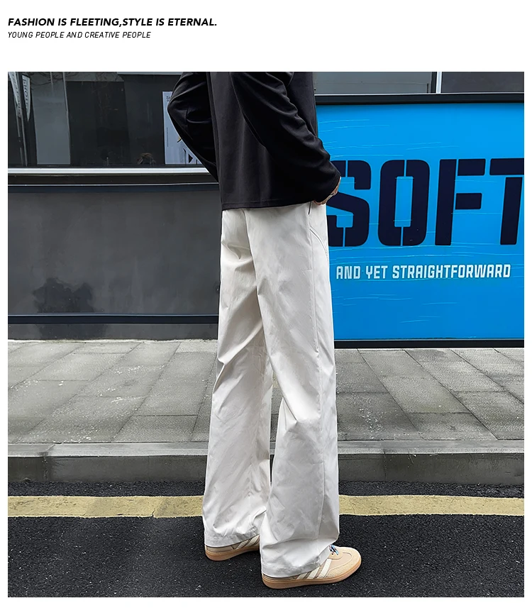 Bunte Herrenhose mit Ziernähten, weitem Bein, elastischem Bund, Kordelzug, lockerer, gerader Schnitt, lässige Streetwear-Sport-Hose – Detail 30