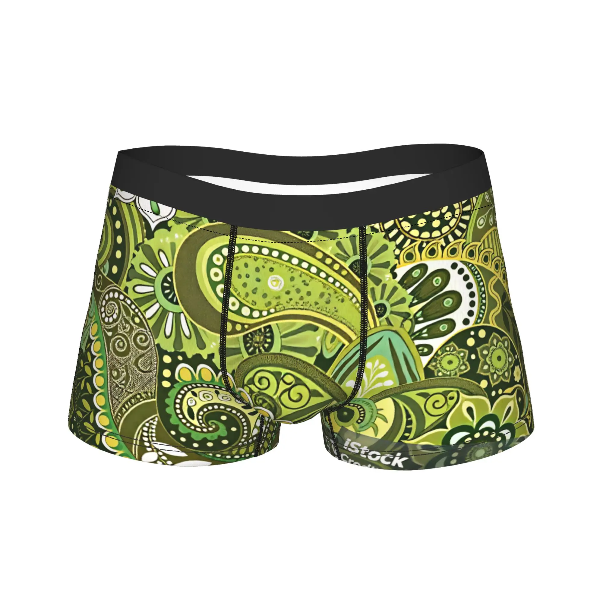 Forest Green Boho Paisley Underwear  Man Shorts Briefs Novelty Trunk Trenky Custom Oversize Underpants