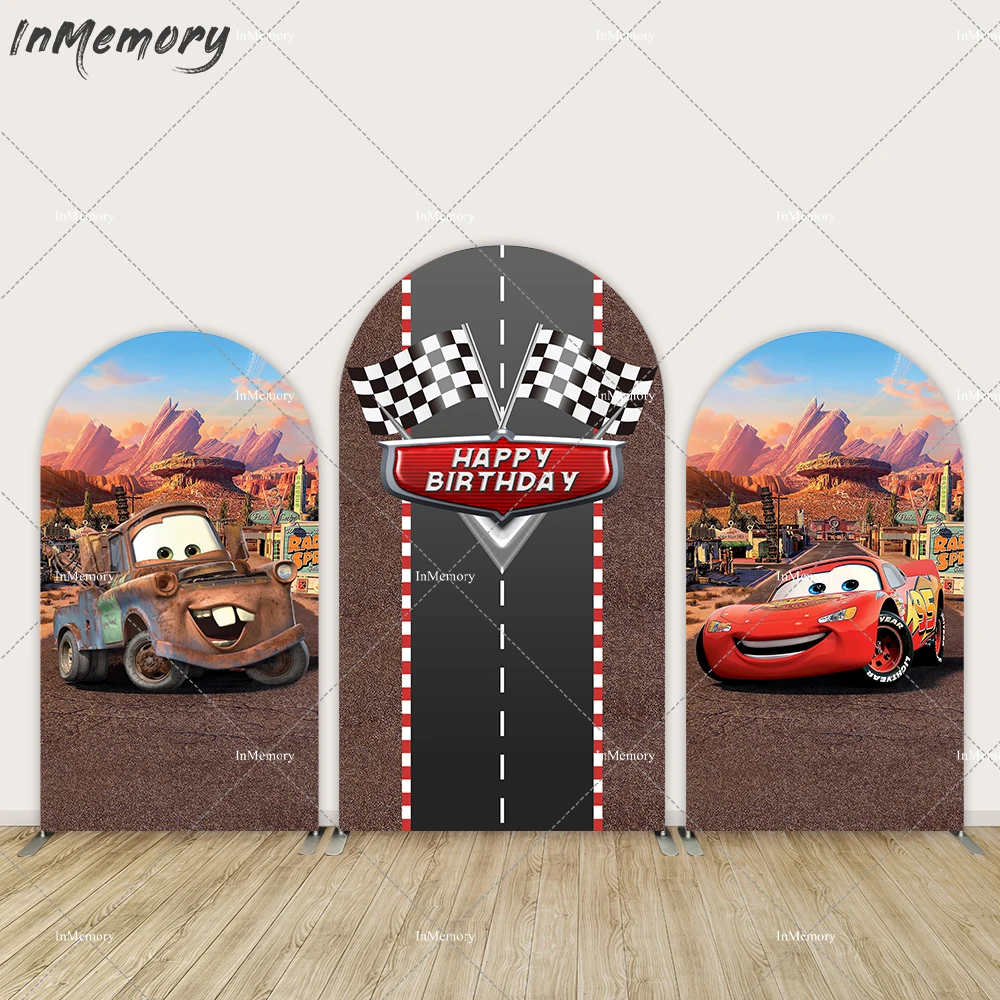 

Cartoon Lightening Mcqueen Cars Boy Birthday Arch Backdrop Cover Chiara Wall Racing Cars Baby Shower Background Photobooth